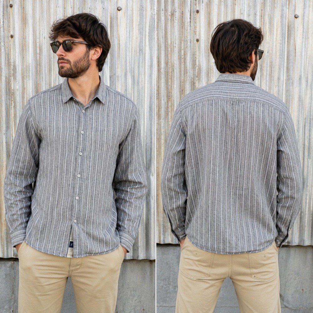 7 Diamonds Wide Awake Grey Striped Linen Cotton Button Down Shirt Mens XL